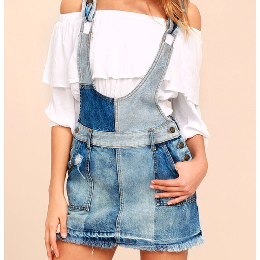 Free People patchwork blues denim jumper, size 4
